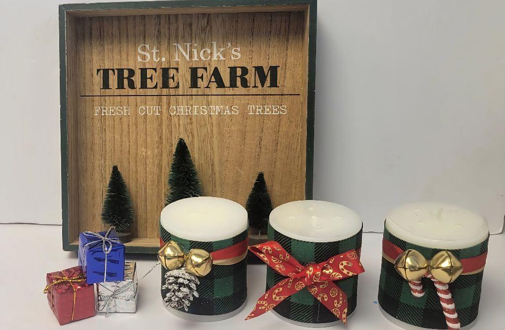 Plaid Christmas Candle Set of 3 | Handmade Ralph Lauren Inspired Lodge Decor