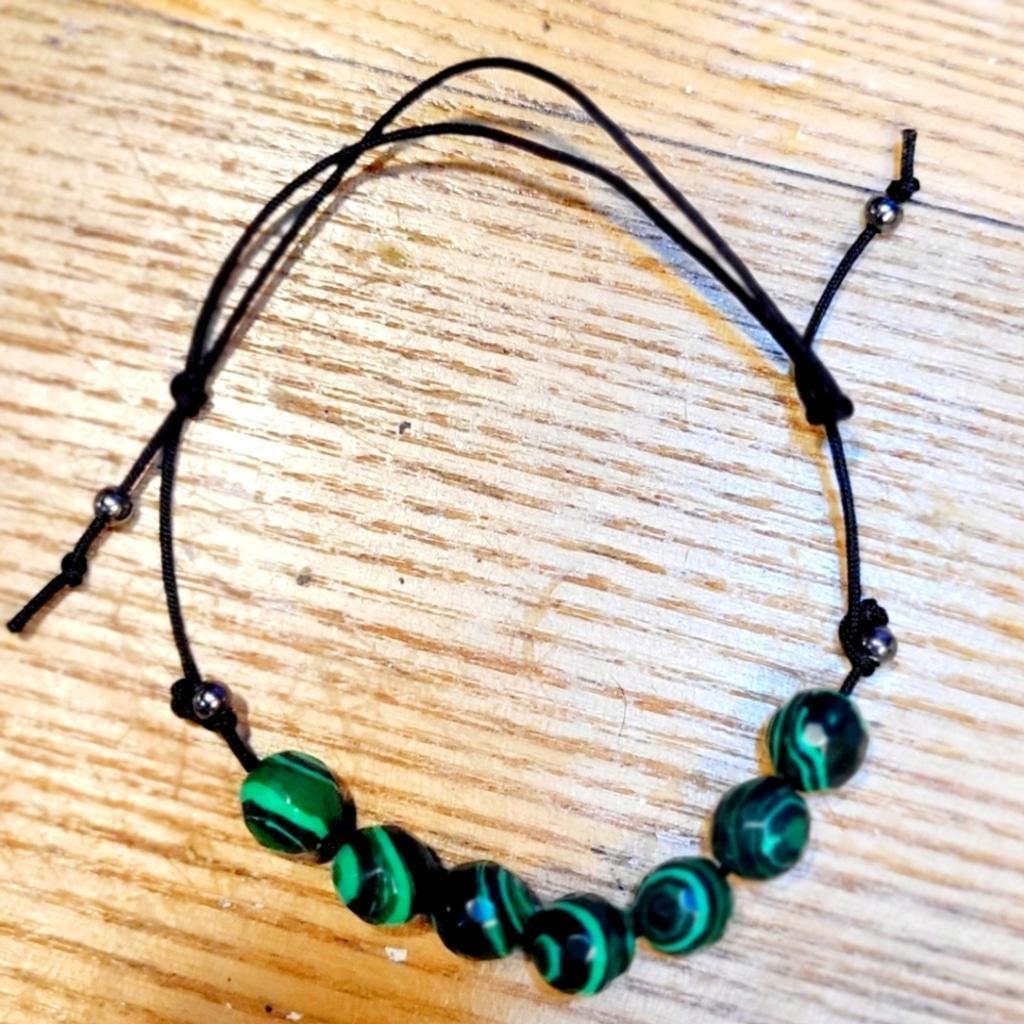Natural Malachite crystal  adjustable slide knot bracelet