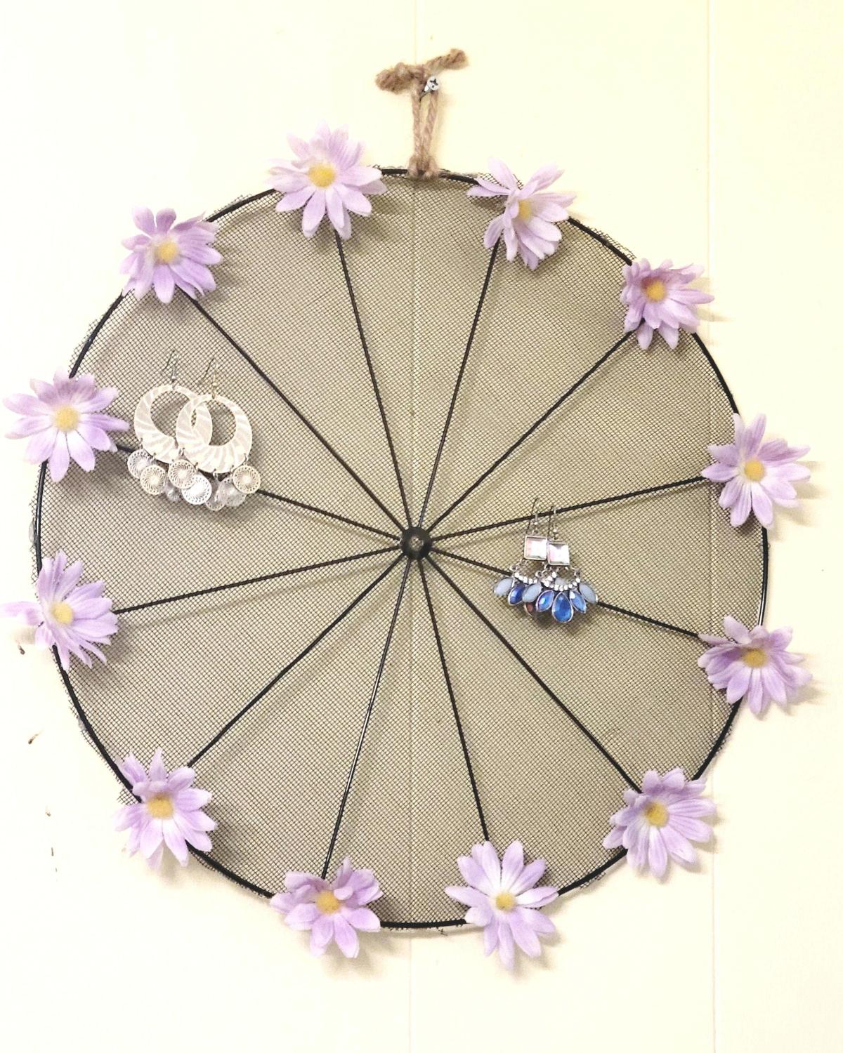 Earring holder display 14" bicycle wheel
