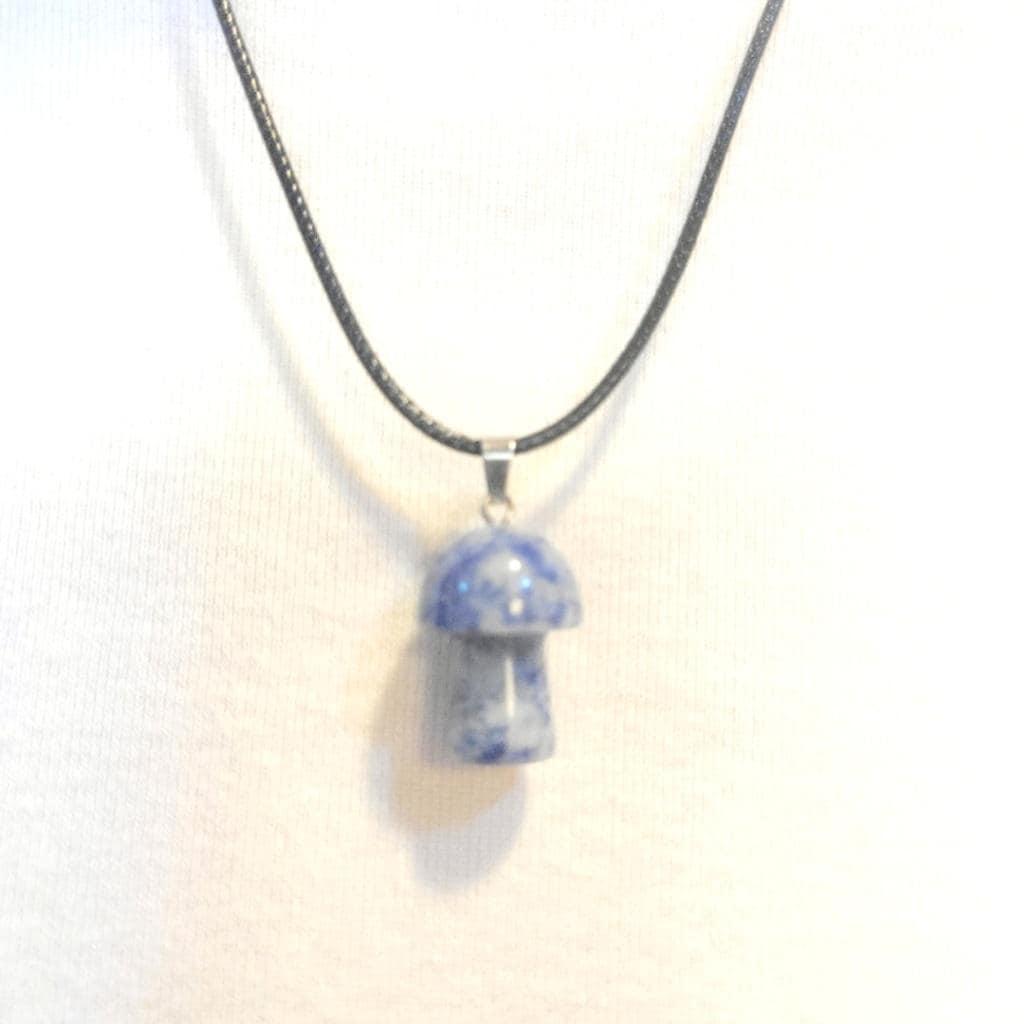 Natural Blue Sodalite Mushroom Pendant Corded Necklace