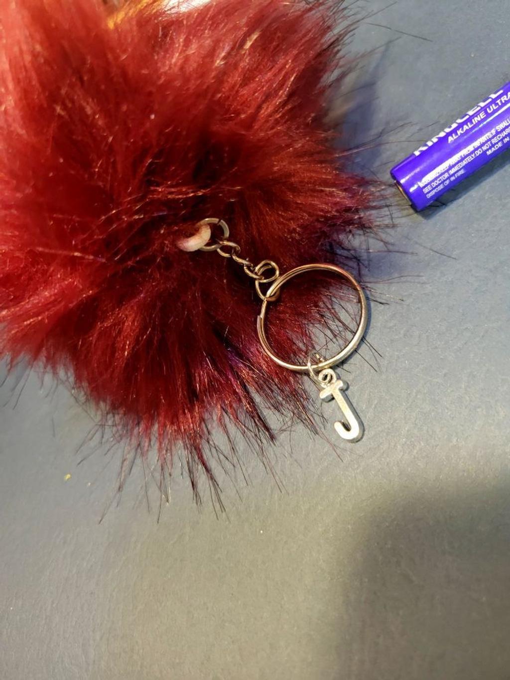 Personalized letter on a 3-in faux fox fur keychains