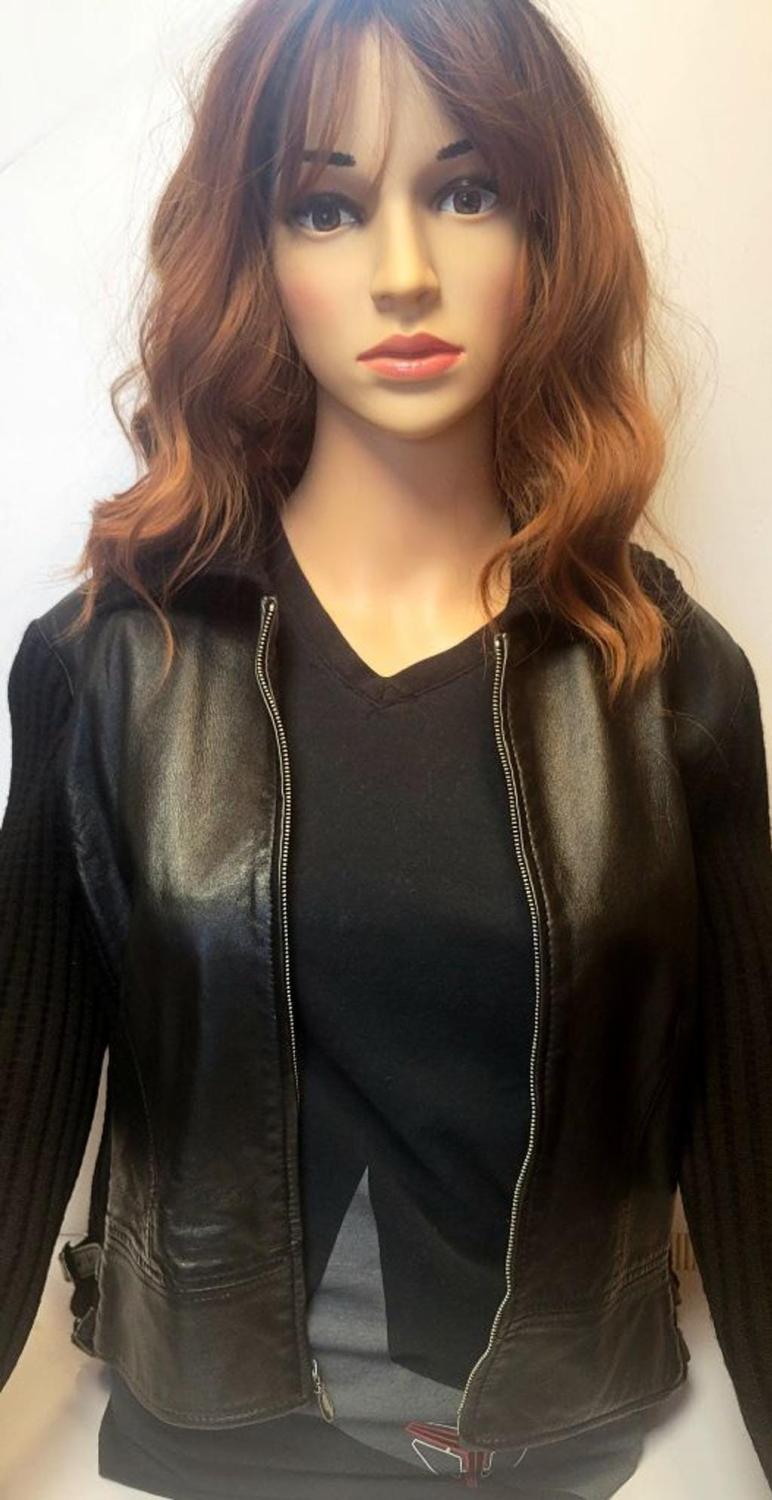 RARE Vintage Carlisle Black 100% Leather Moto Jacket Ribbed Wool Knit Detail