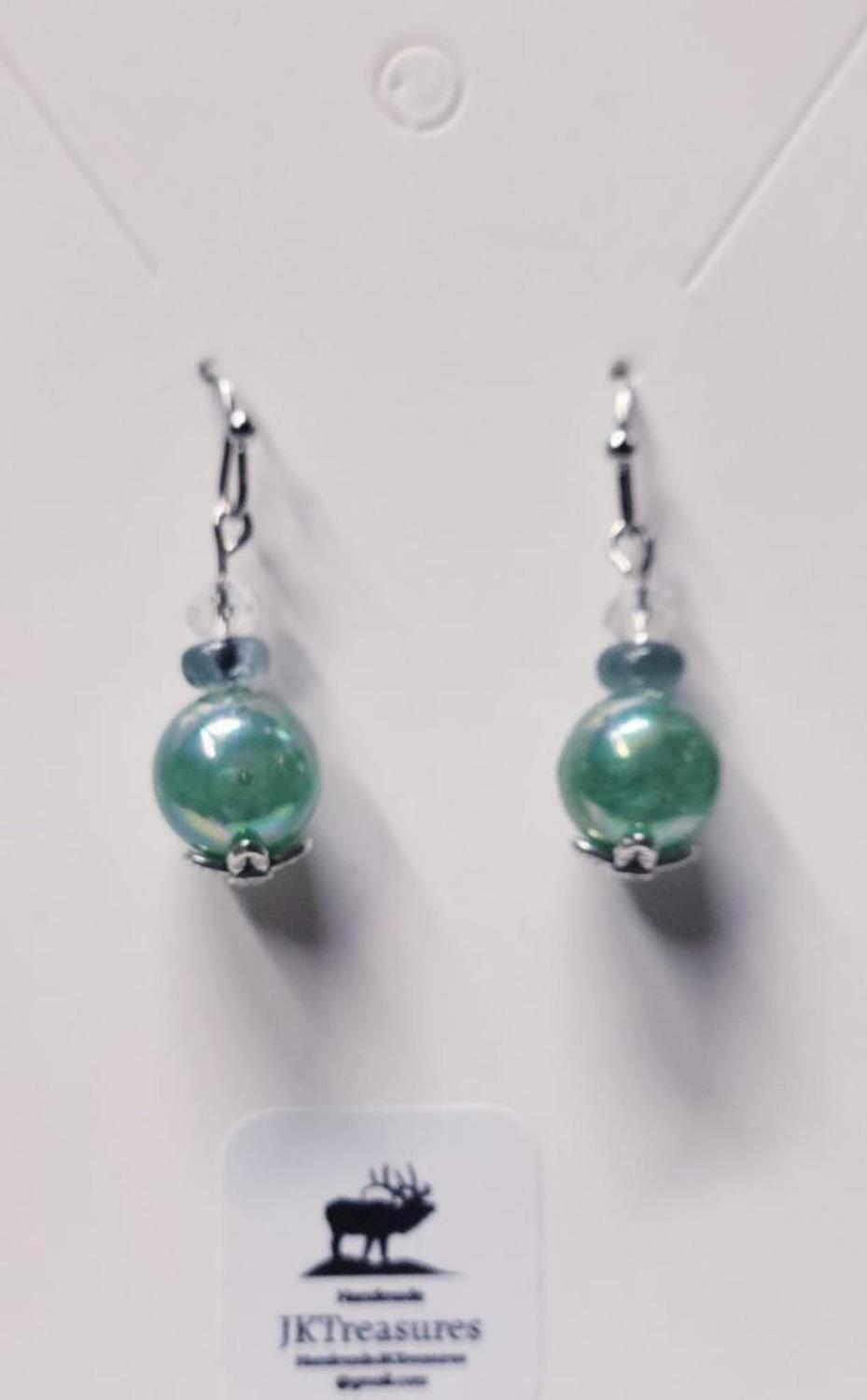 Grandidierite & glass bead rare gemstone drop earrings