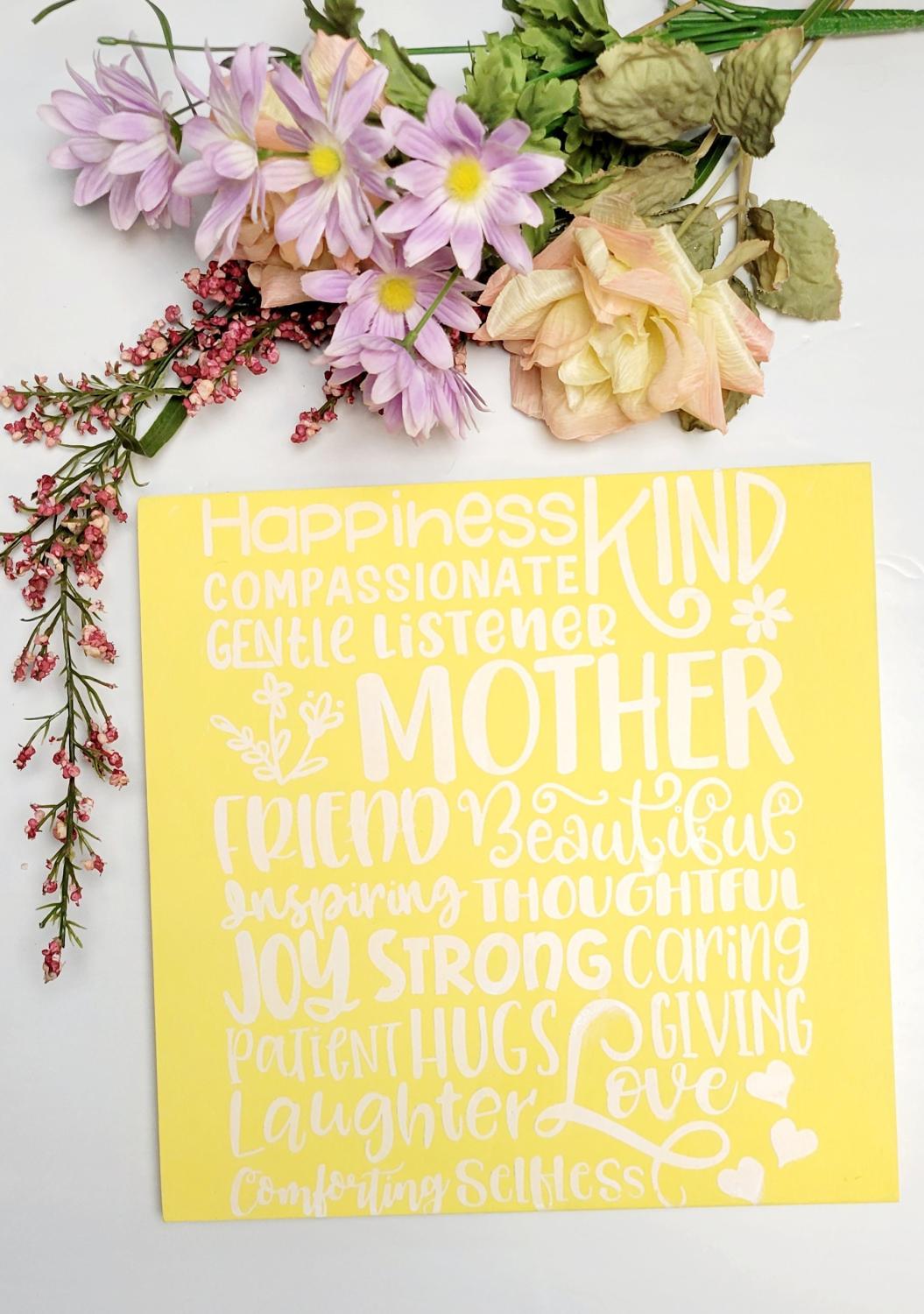 Handpainted Mother's Day Wood Sign: Cheerful Yellow Table Art