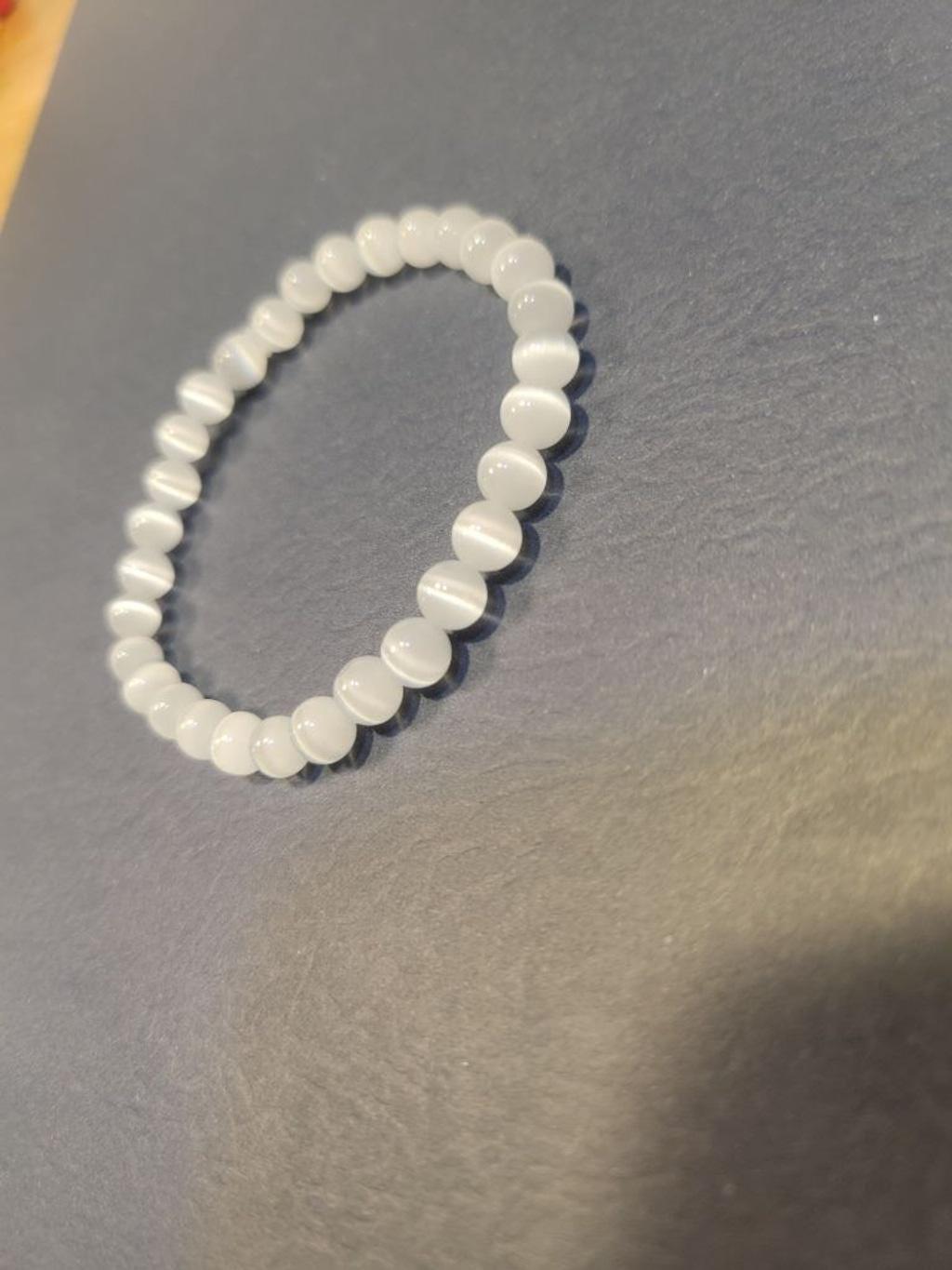 Natural crystal Selenite dainty beaded bracelet 4mm 6.75" Light Worker
