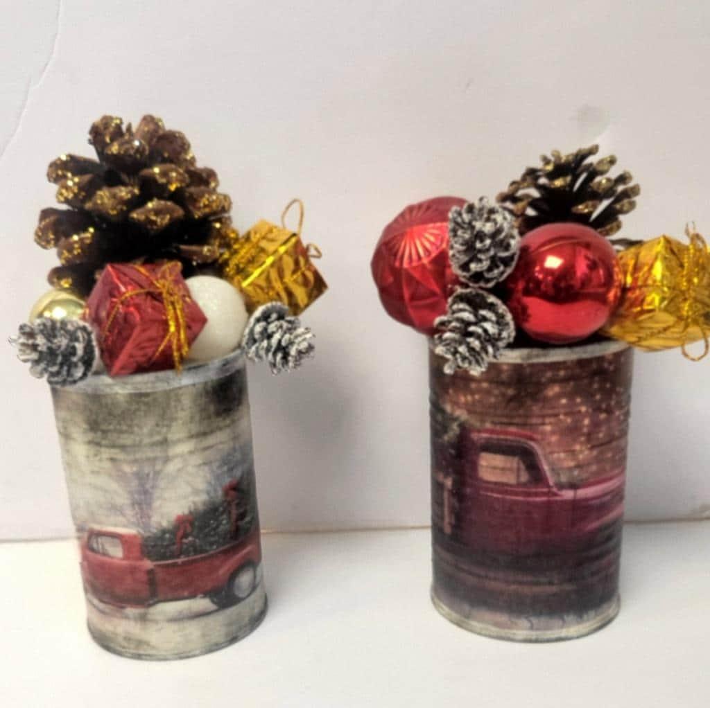 Tin Can Christmas Rustic Farmhouse Red Farm Truck Home Decor