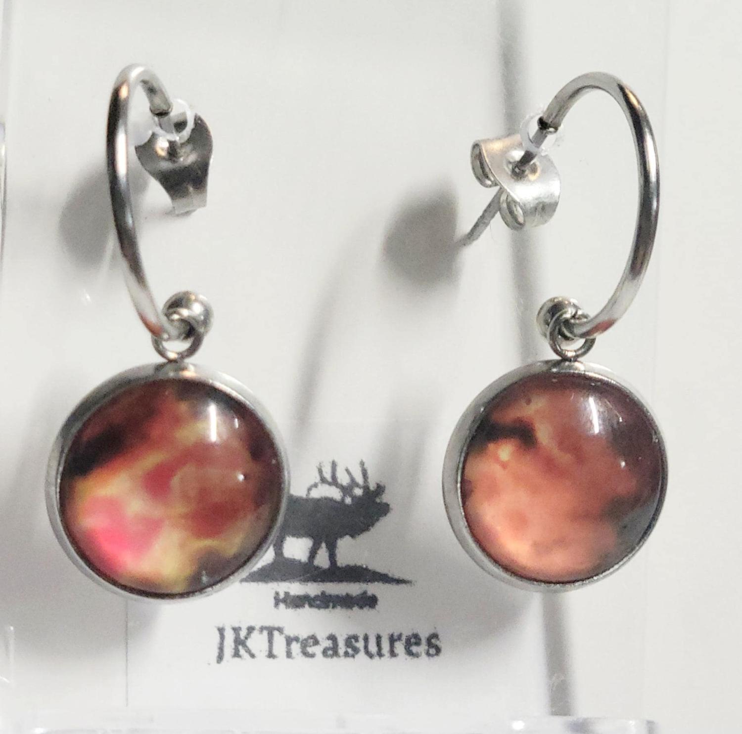 Nebula Galaxy Cosmic Ethereal Pink & Orange Hoop Earrings