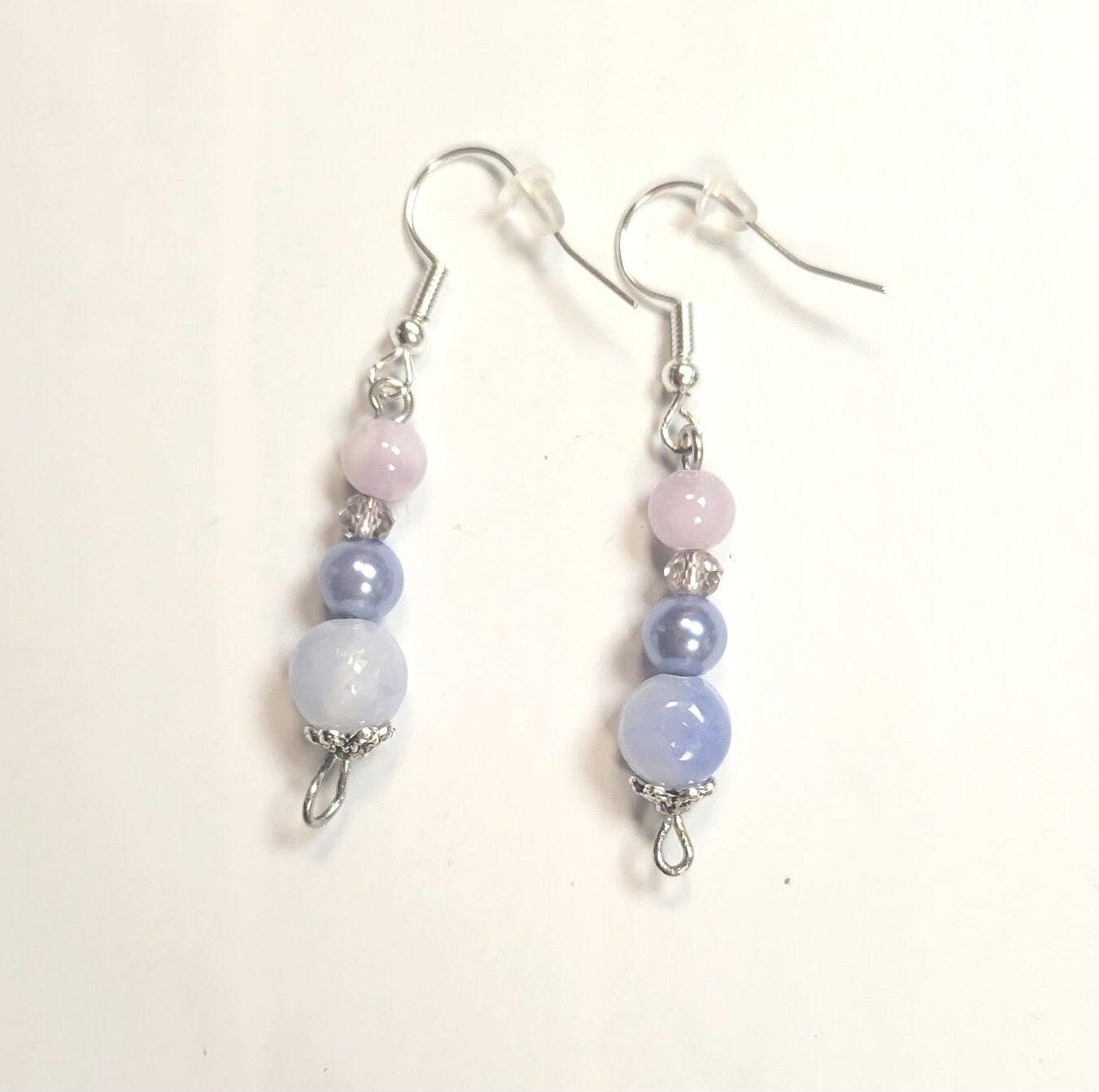 Glass bead hook drop pierced earrings