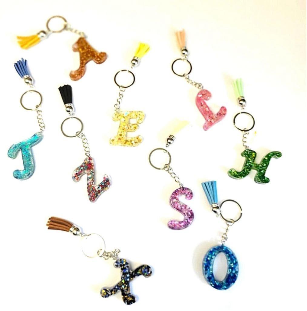 Personalized, 1.5" Resin,Shattered Glass,Glittery, Alphabet Keychains,bag charms