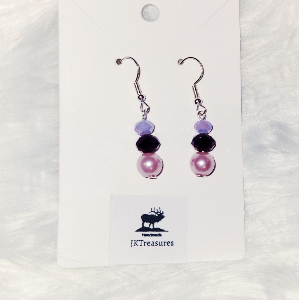 Lilac, Metallic Purple & Pink Beaded Earrings