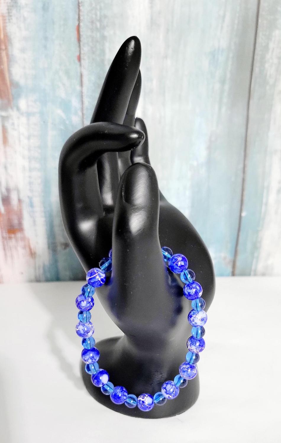 Handcrafted Blue Beaded Bracelet: Acrylic & Translucent Glass