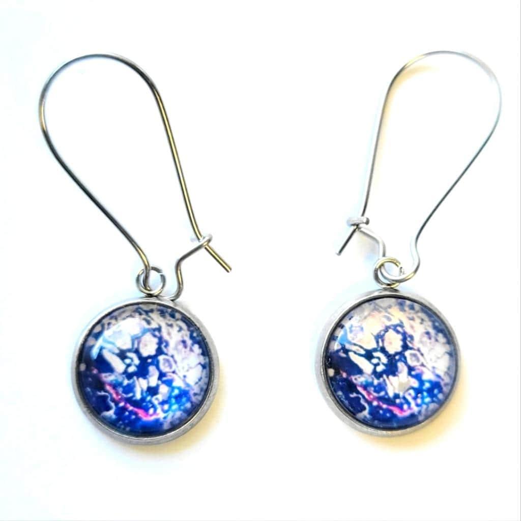 Elegant Blue and Silver Abstract Bubble Earrings